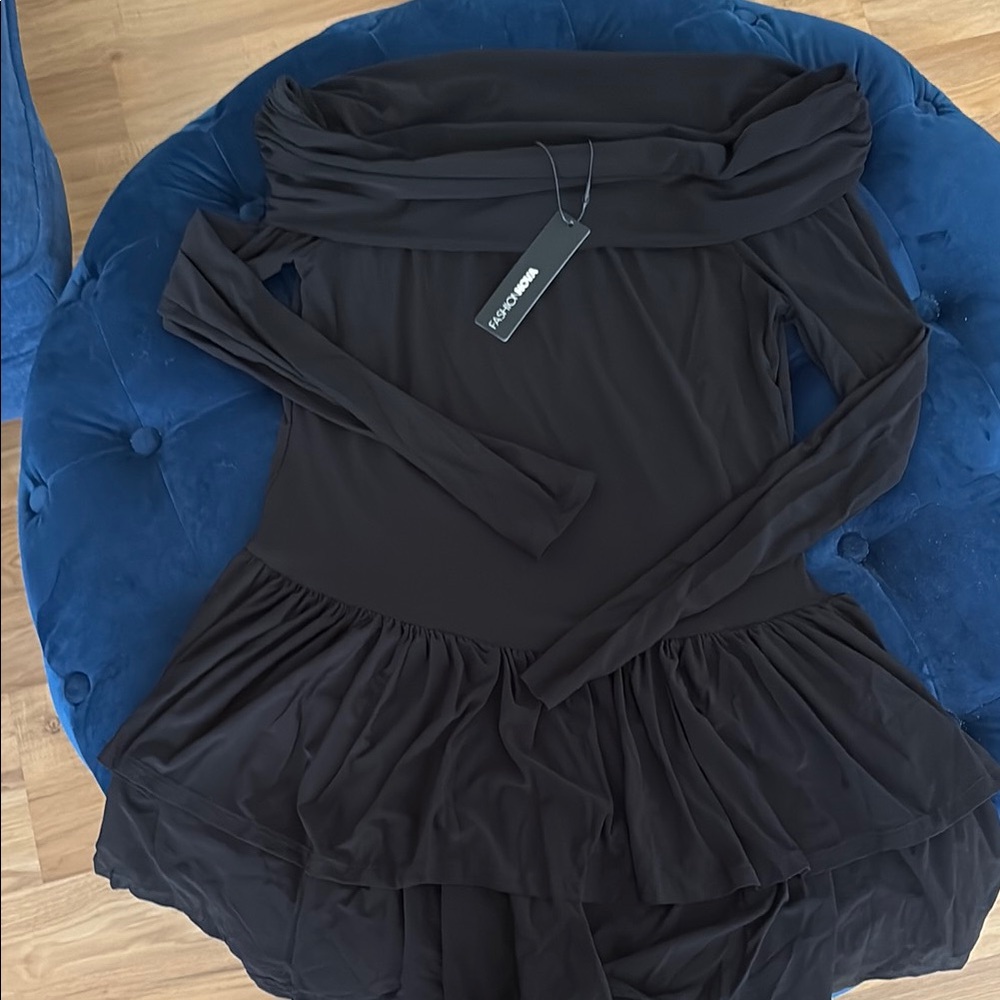 Fashion Nova Black Off-Shoulder Romper